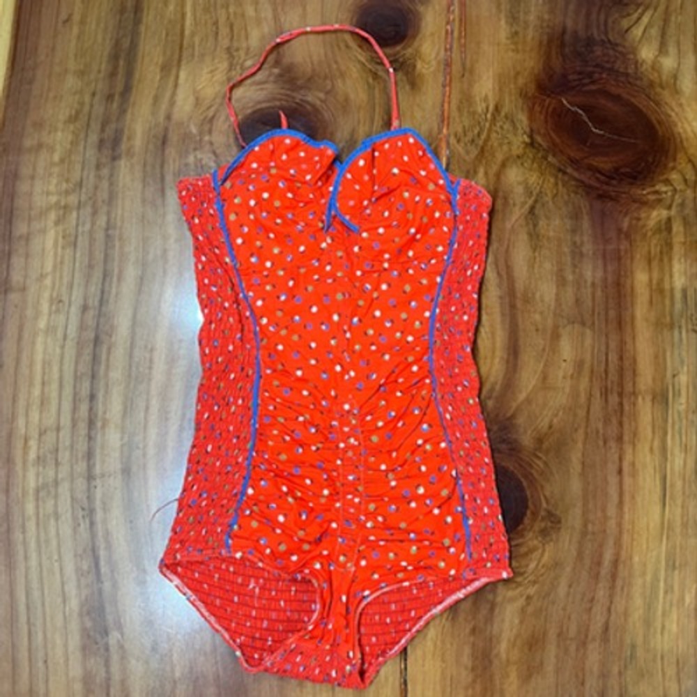 Vintage 60s 50's Penneys Womens Romper Floral Halter 36 Smocked Playsuit XX16